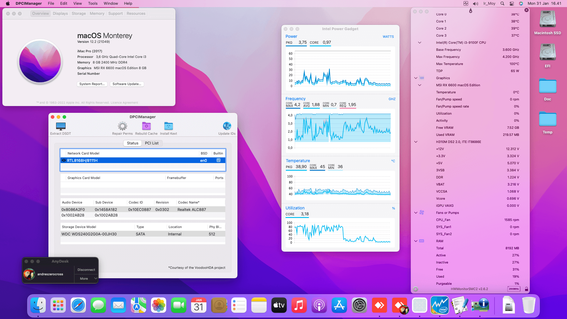 Success Hackintosh macOS Monterey 12.2 Build 21D49 in Gigabyte H310M DS2 2.0 + Intel Core i3 9100F + MSI Armor RX 6600